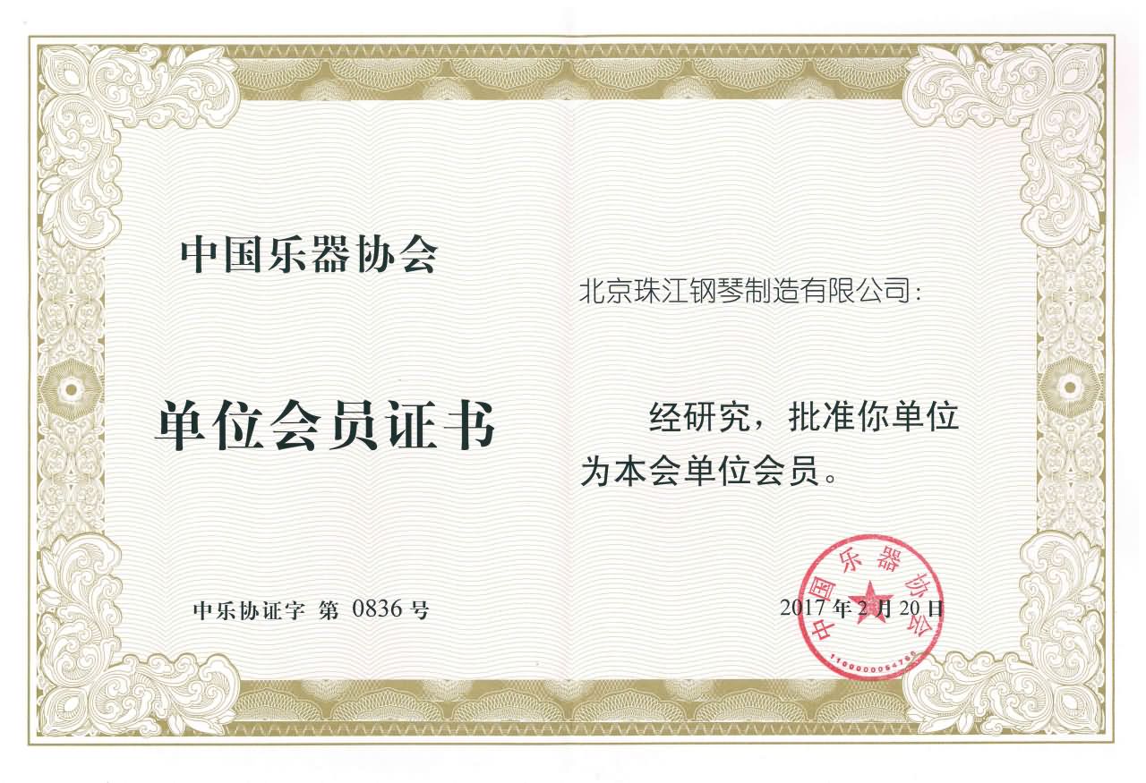 中国乐器协会会员证书2017.2.20